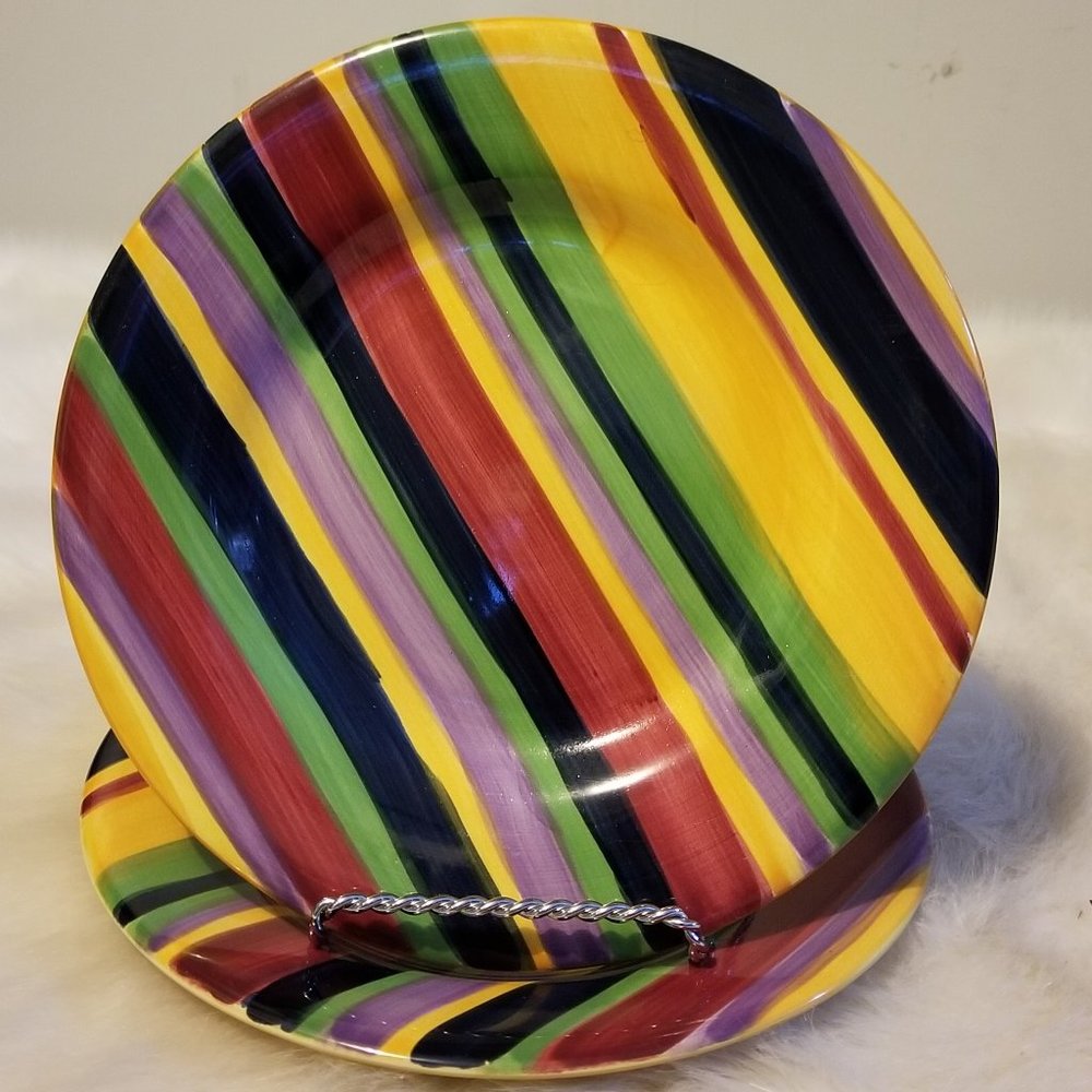 Tango HandPainted Barcelona Stripe Luncheon Plates